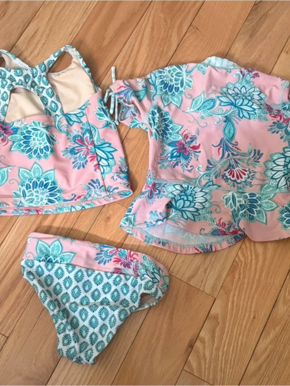 Cabana Life Pink & Teal Floral Kids 3-Piece Swim Set